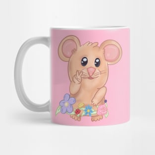 Peace Sign Hamster Meme with Flowers Mug